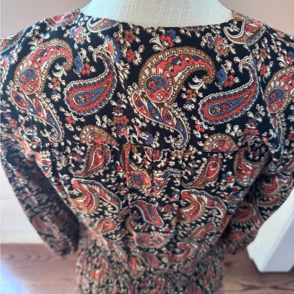 Vintage Taurus II Paisley Midi Dress‎ Smocked Waist ILGWU Union Made Size 6 - Picture 11 of 16